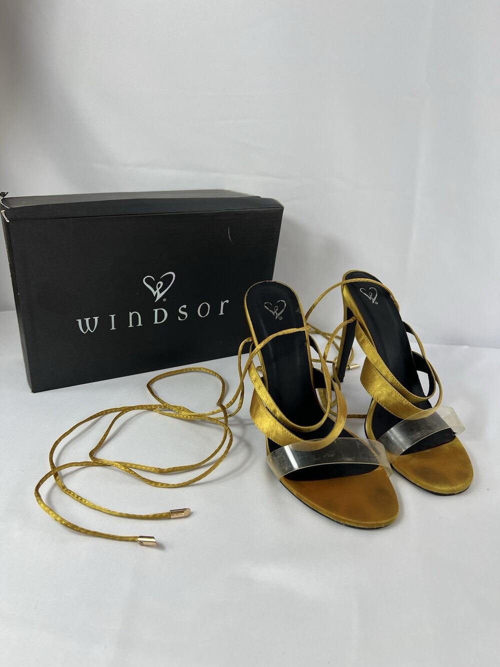 Windsor Fibi Heels Size 9 Mustard Lace Up Strappy Siletto Heels Sandals